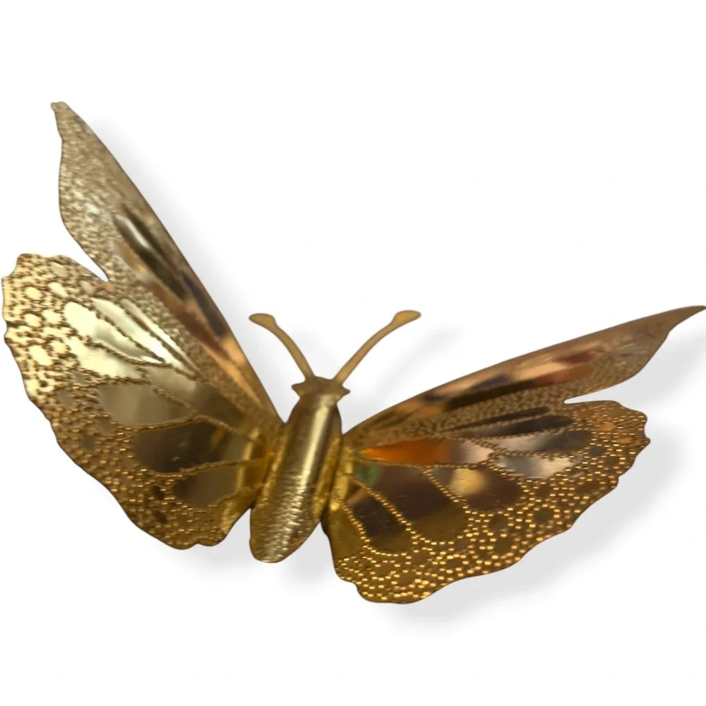 Vintage Gold Metal Butterfly Wall Decor Set of 3 Embossed Textured MCM Style